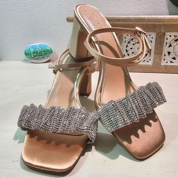 Badgley Mischka Shoes - Badgley Mischka Women Sz 8 Rita Bejeweled Strap Block Heel Rhinestone Sandal New